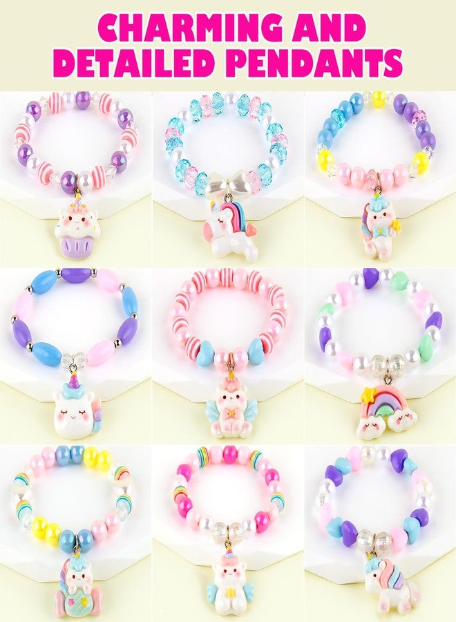 Niceup 9PCS Unicorn Bracelets for Girls, Elastic Beaded Charm Bracelets with Glitter Unicorns, Pastel Colors, Perfect for Party Favors, Birthday Goodie Bags & Pretend Play - Image 2